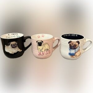🖤🩷Set of 3 Pug Themed Coffee Mugs/EUC🖤🩷